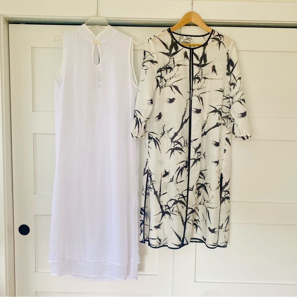 Two Piece Dress Birds & Bamboo Sheath with Duster Mandarin Collar L (StyleWe XL) - Picture 3 of 16